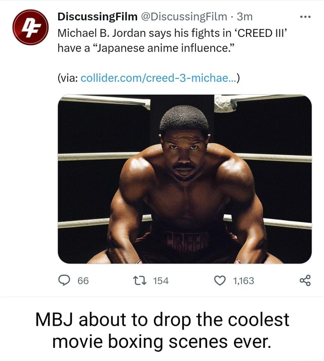 IGN on X: Michael B. Jordan told Total Film that he was inspired by anime  with Creed III: “With boxing anime like Hajime no Ippo, I really love the  inner dialogue of