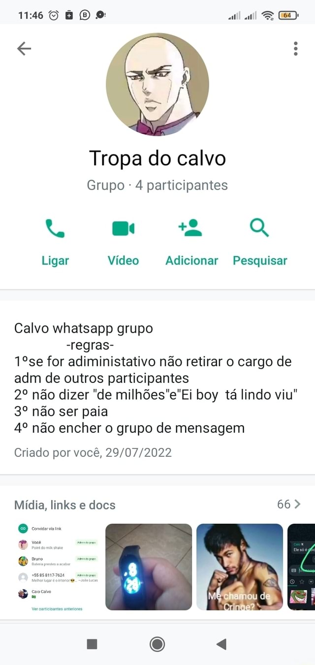 Grupo de WhatsApp tropa do calvo🥸