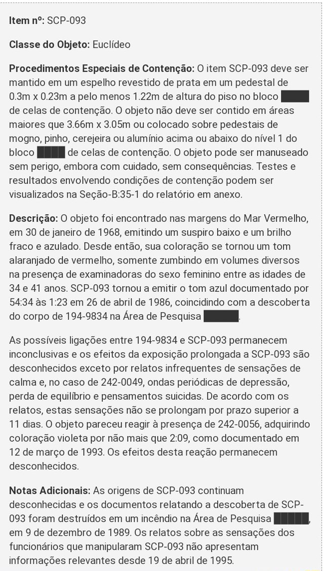 LT Objeto: Euclideo Procedimentos Especiais de Contengao: SCP-096 deve ser  mantido em sua cela, em