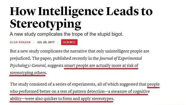 How Intelligence Leads To Stereotyping New Study Complicates The Trope ...