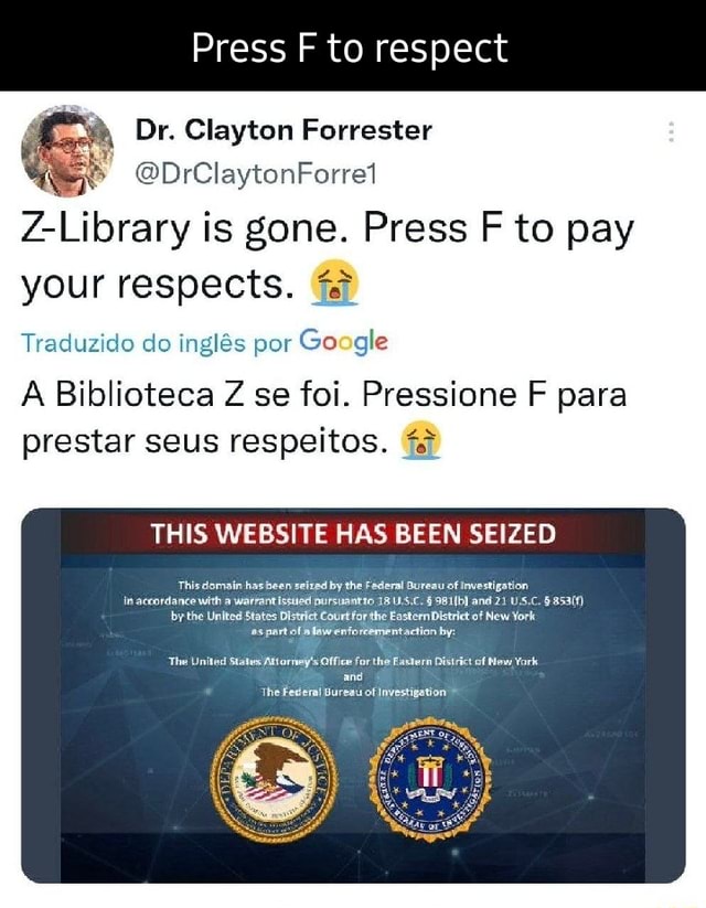 Press Fto respect Dr. Clayton Forrester QDrClaytonForrei Z-Library