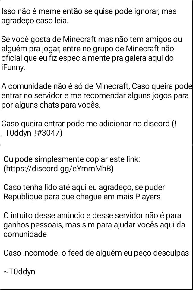 Comunidade de Minecraft on X: caso queiram entrar no meu servidor