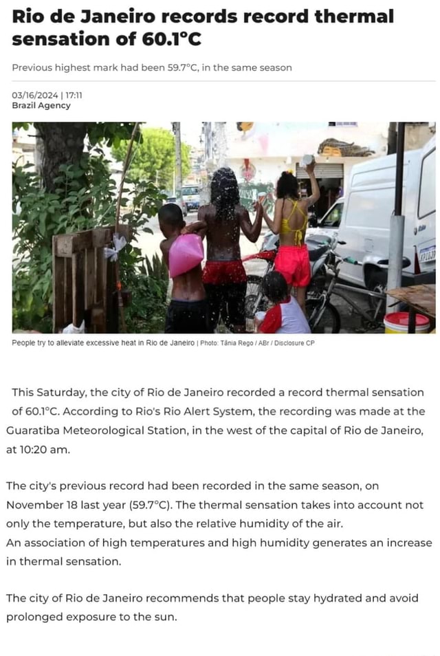 Rio de Janeiro records record thermal sensation of Previous highest