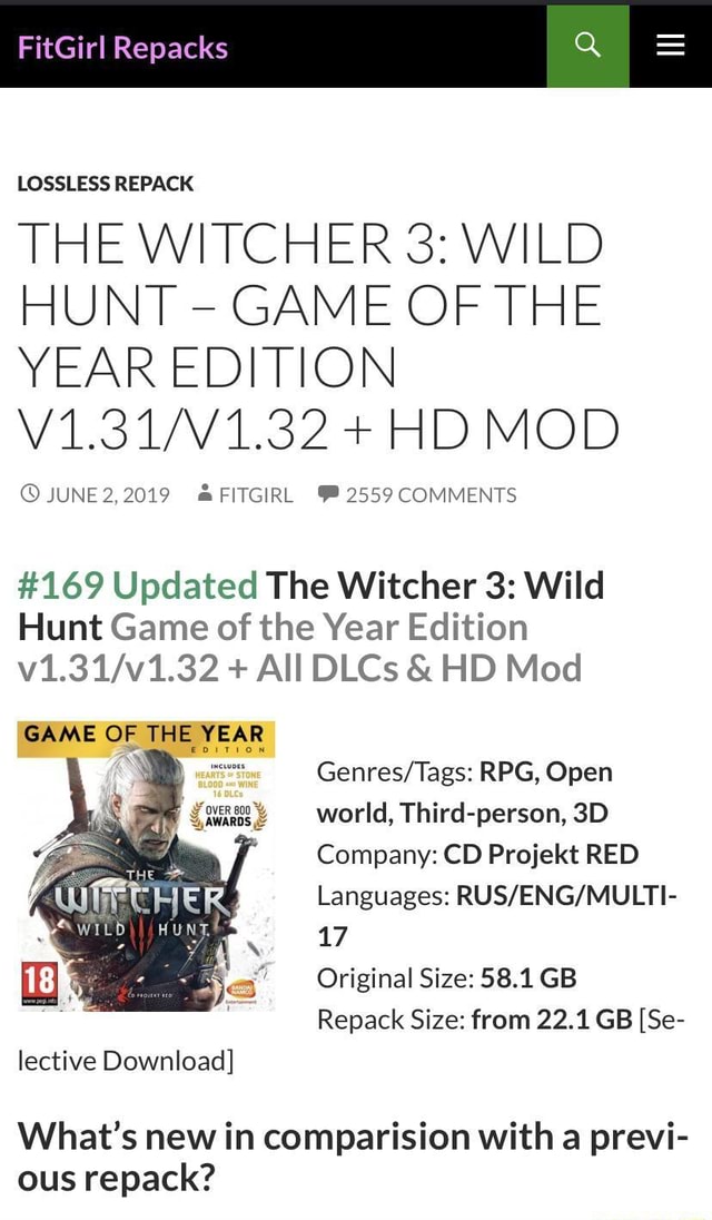 FitGirl Repacks Q LOSSLESS REPACK THE WITCHER 3: WILD HUNT GAME OF.