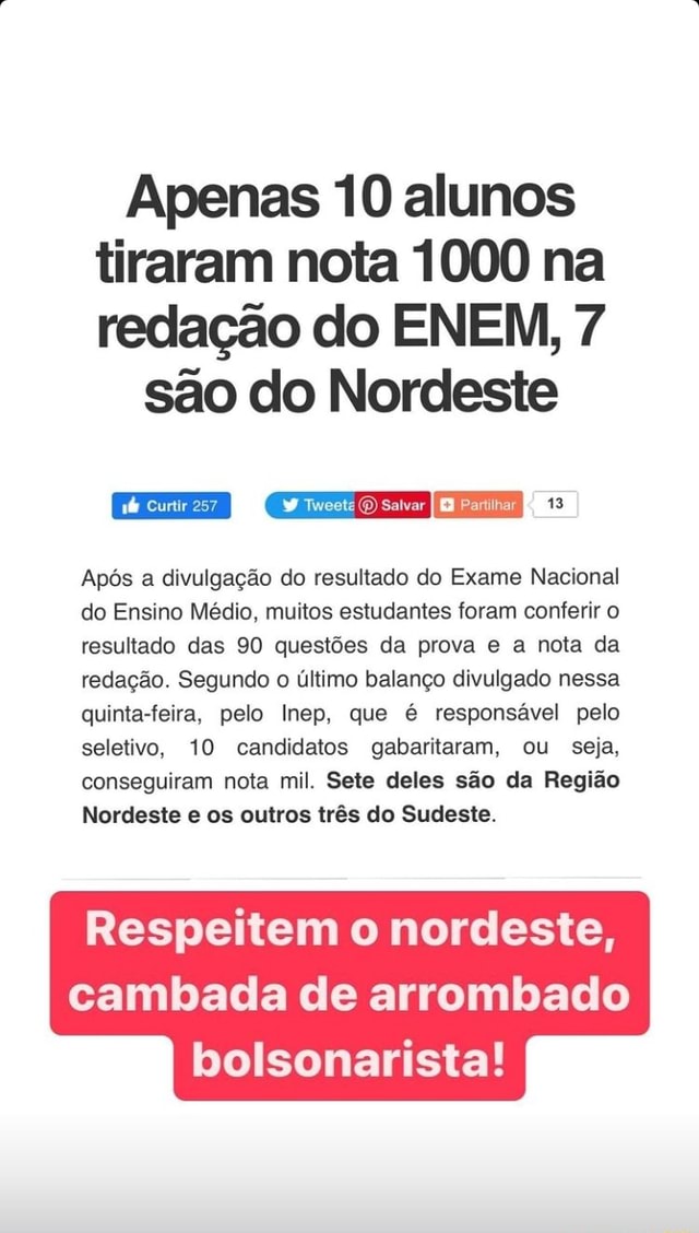 Inep ainda não divulgou onde estão os alunos com nota 1000 no Enem 2022