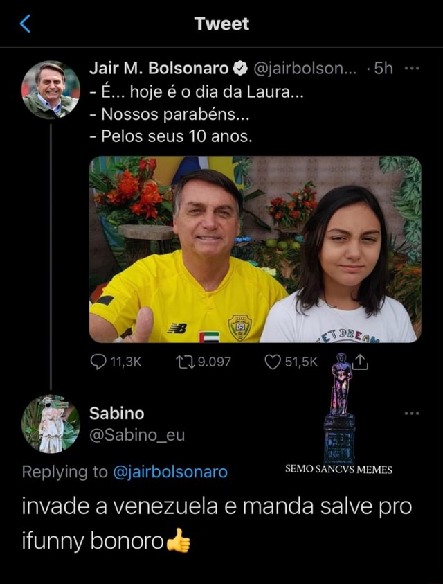 Jair M. Bolsonaro on X: - É hoje é o dia da Laura - Nossos  parabéns - Pelos seus 10 anos.  / X