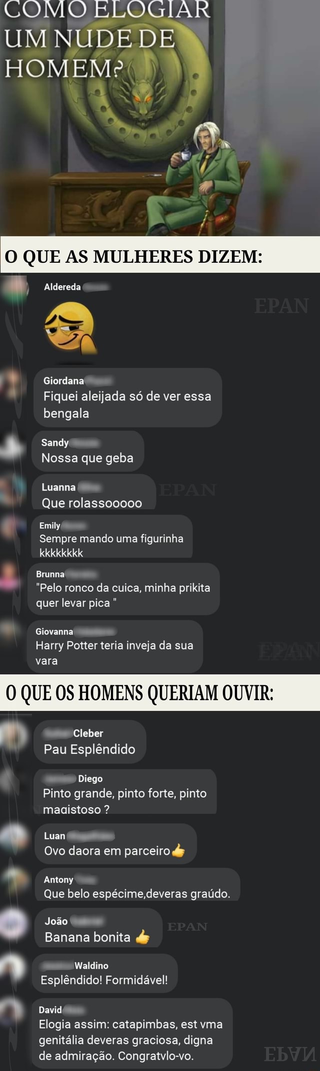 COMO ELOGIAR UM NUDE DE HOMEM O QUE AS MULHERES DIZEM: Aldereda Giordana  Fiquei aleijada só de ver essa bengala Sandy Nossa que geba Luanna Que  rolassooooo Emily Sempre mando uma figurinha