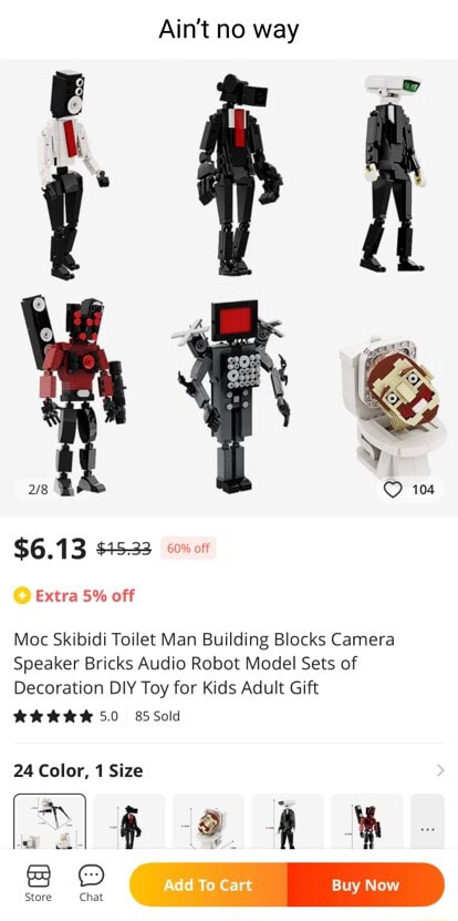 Ain't no way $6.13 Extra 5% off Moc Skibidi Toilet Man Building Blocks  Camera Speaker Bricks Audio Robot Model Sets of Decoration DIV Toy for Kids  Adult Gift WHRKKK SO 85Sold 24