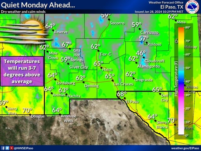 Quiet Monday Ahead... Dry weather and calm winds Temperatures will 3-7 ...
