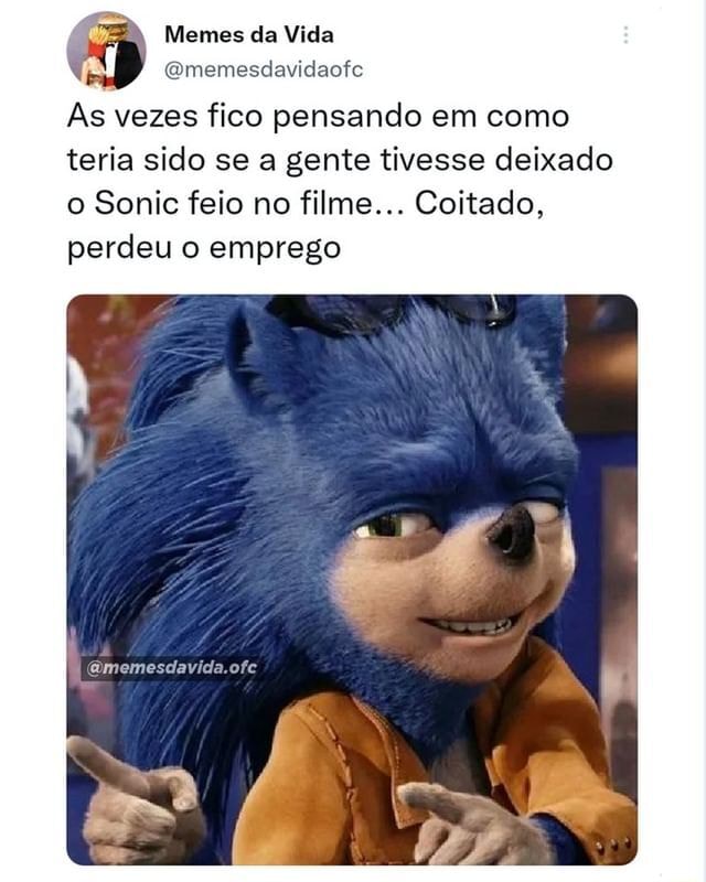 Memes da Vida ((Qmemesdavidaofe As vezes fico pensando em como teria sido  se a gente tivesse deixado o Sonic feio no filme Coitado, perdeu o  emprego amemesdavida.ofe - iFunny Brazil