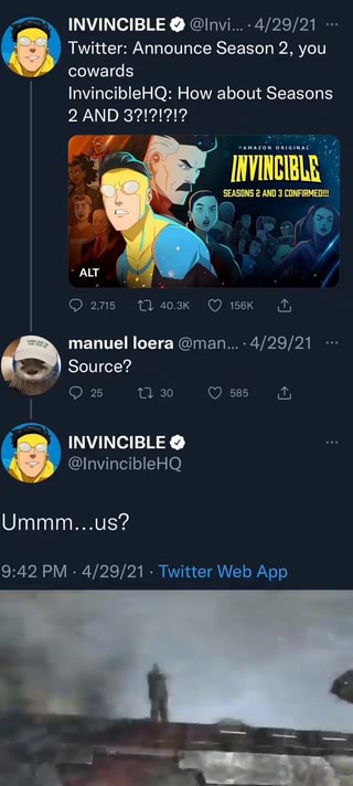 INVINCIBLE on X: Twitter: Announce Season 2, you cowards