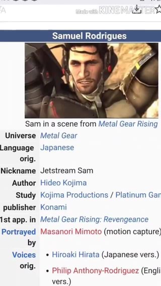Your Fave Is Brazilian (readthe fixado thread ca-) on X: Samuel Rodrigues  (Jetstream Sam) from Metal Gear Rising: Revengeance is Brazillian!   / X