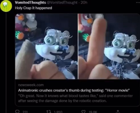 Animatronic Crushes Creator's Thumb During Testing: 'Horror Movie