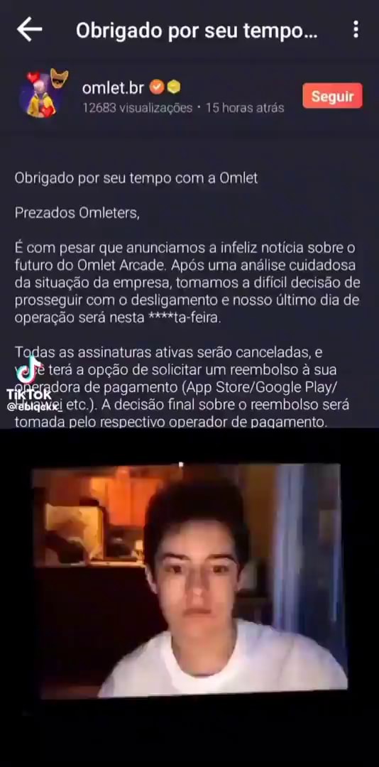 Omlet.br Seguir 12683 visualizações * 15 horas atrás Obrigado por seu tempo  com a Omlet Prezados Omleters, É com pesar que anunciamos a infeliz notícia  sobre o futuro do Omlet Arcade. Após